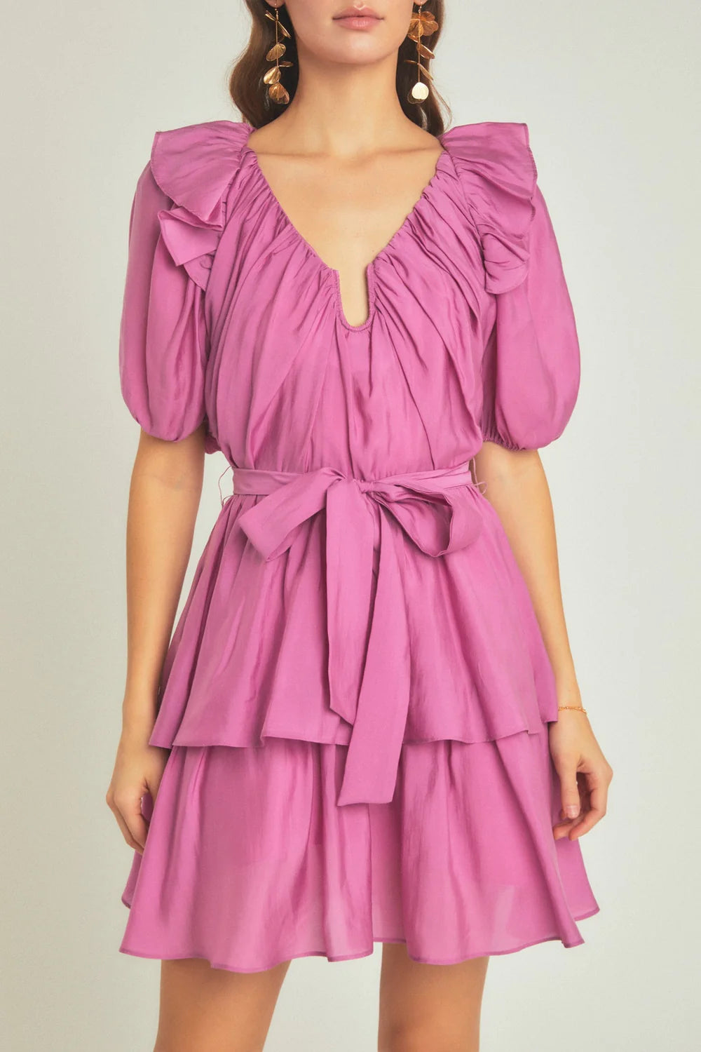 Puff Sleeve Layered Mini Dress