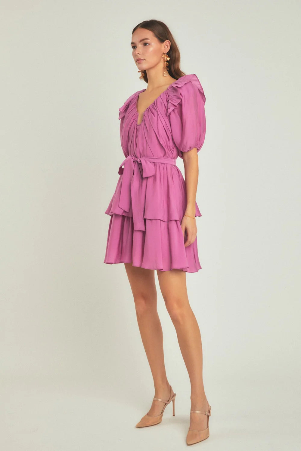 Puff Sleeve Layered Mini Dress