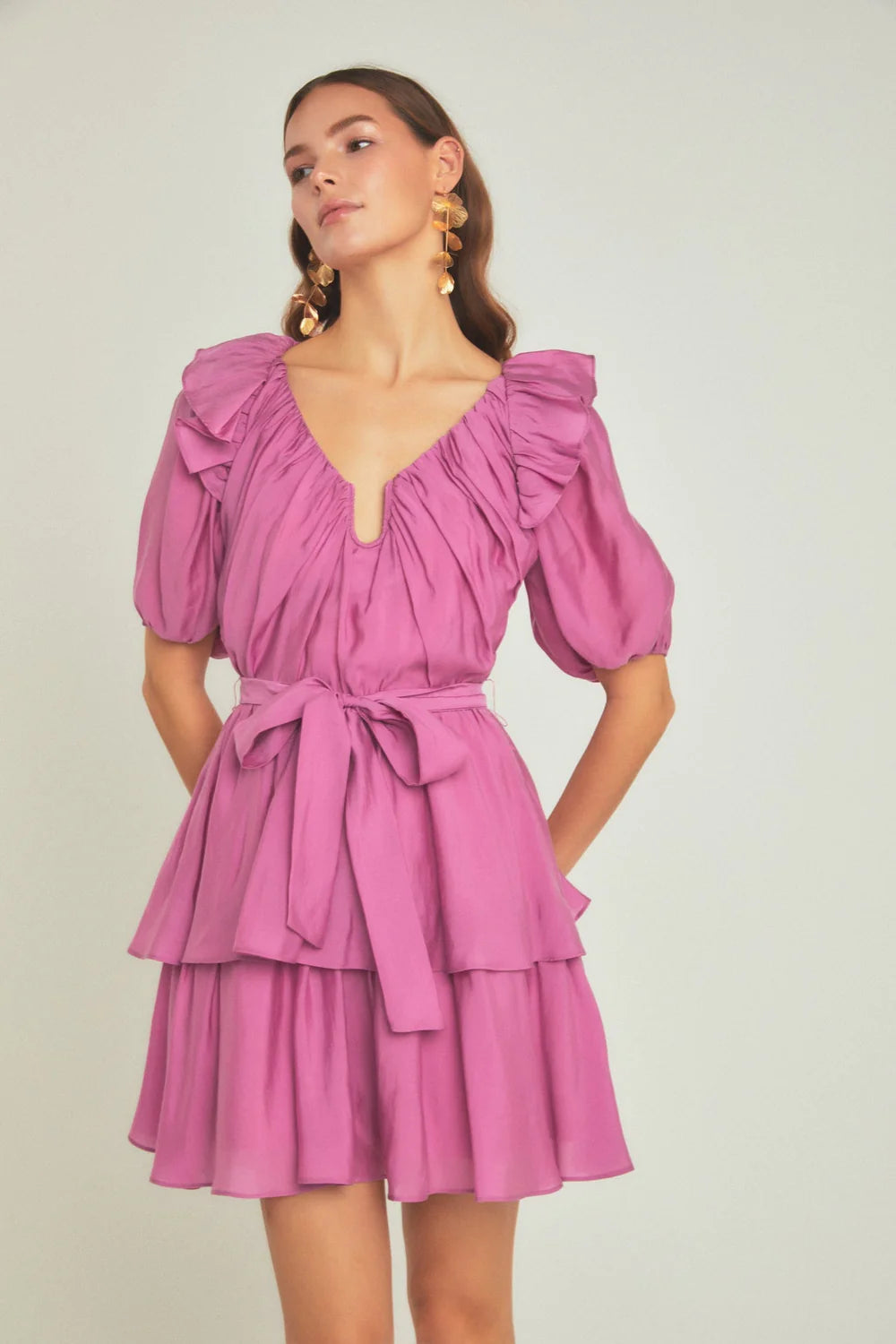 Puff Sleeve Layered Mini Dress